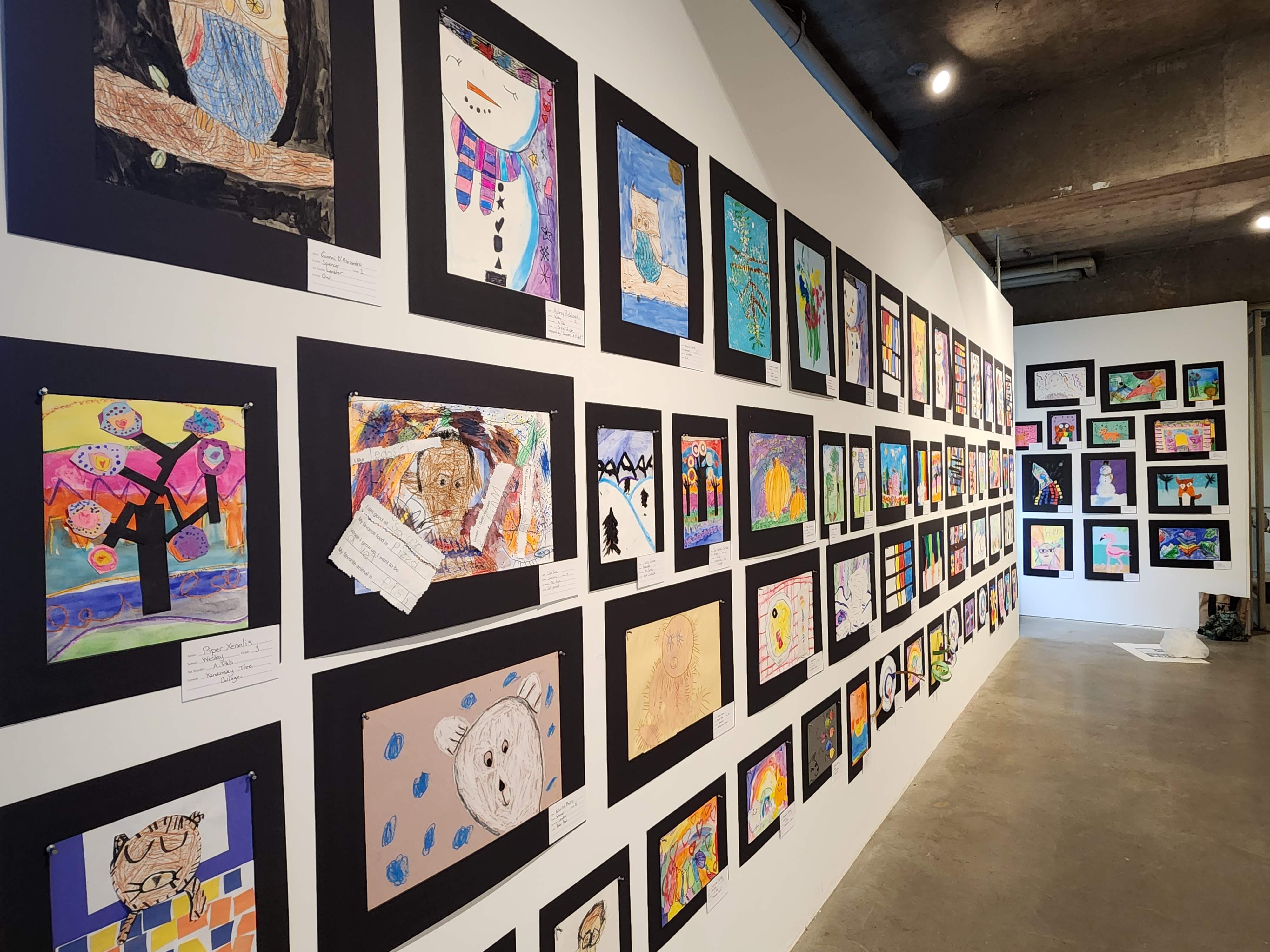Student artwork featured at the gallery for the 2024 Middletown Public Schools K-12 Art Show